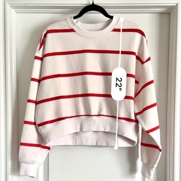 NWT Athleta Heavyweight Terry Ultra Crop Crew Sweatshirt White Red Size L - Picture 5 of 11